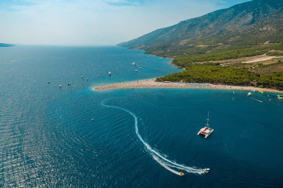 From Split: Catamaran Cruise to Golden Horn & Brač island. - Coach time on Brač: Supetar to Bol and the payoff at Vidova Gora