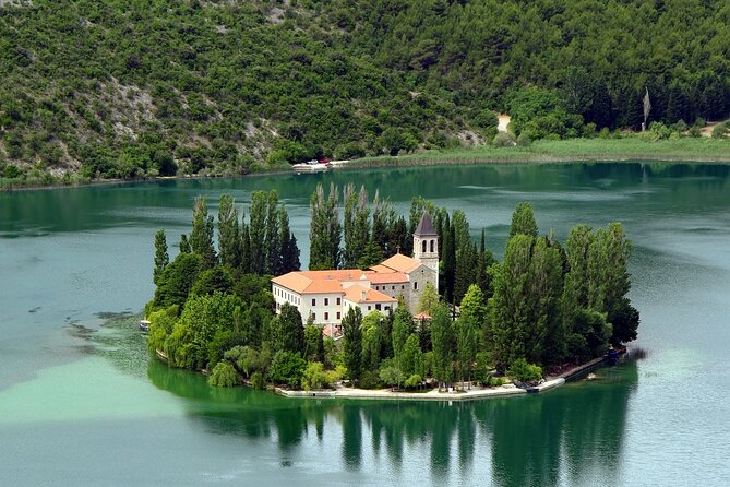 Split/Trogir/Kastela: Krka Private Tour - option: Wine Tasting - Skradin Boat Ride: Fortress Views and River-Sea Swimming