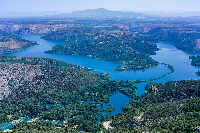 The Wonder of nature route - Panoramic Flight over Plitvice Lakes & Krka NP - Krka Falls and Visovac monastery: first aerial wow moment