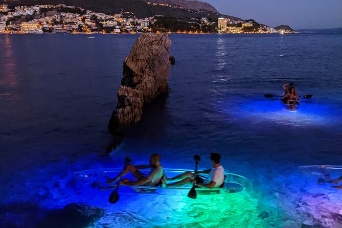 Transparent Kayak Glow Tour in Split - Stop 2: Stobreč at dusk—gear, glow intro, then out toward the river